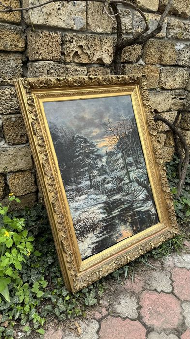 Картина в большой деревянной раме, старинная , тяжелые, из Франции