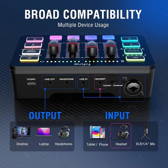 Ігровий аудіомікшерний інтерфейс FIFINE SC3 RGB black