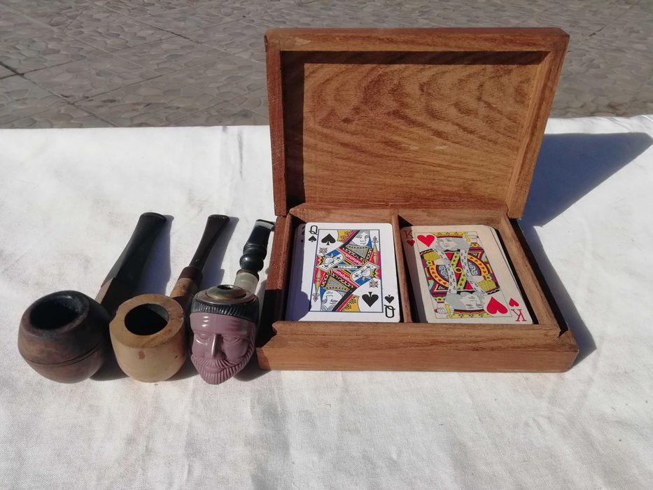 Conjunto Antigo  Caixa Cartas 3 Cachimbos Colecção