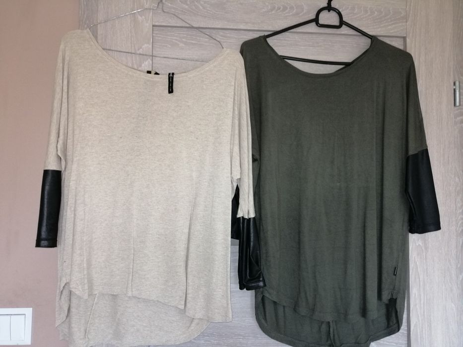 36 S M 2szt stradivarius bluzki rękawy skóra zamki cudo khaki reserved