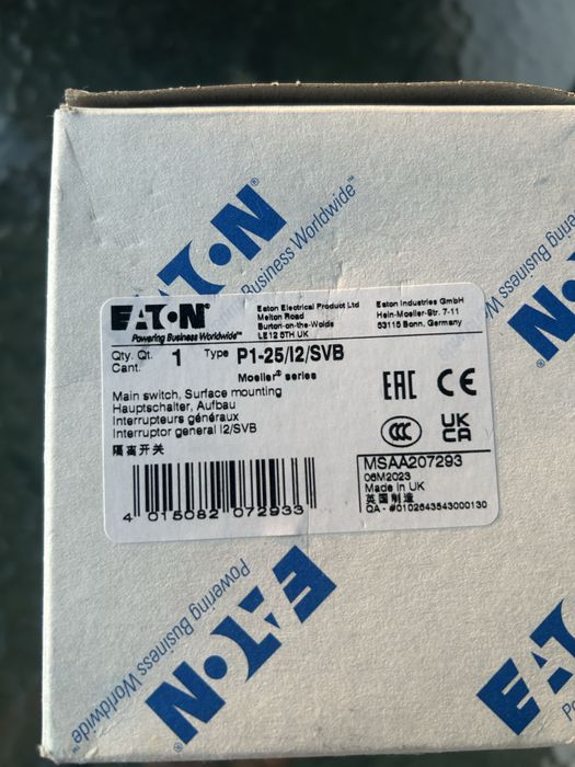 Eaton P1-25/I2/SVB 25A IP65 – Nowy, oryginalny, w pudełku