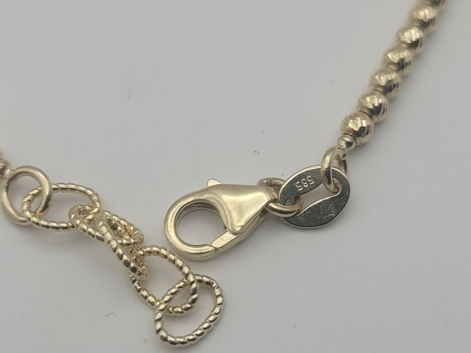 Nowa Złota bransoletka złoto próby 585, kuleczki diamentowane ocechowa