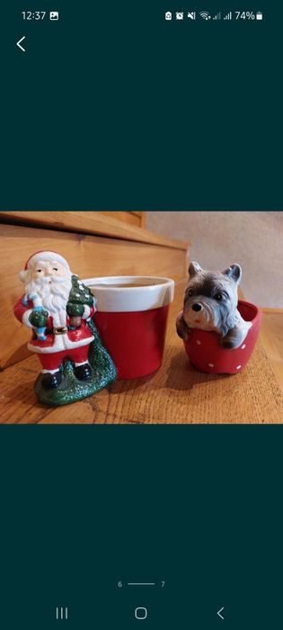 Doniczki osłonki osłonka doniczka ceramiczna czerwona Mikołaj pies