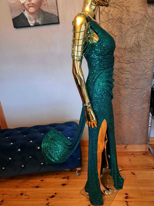 Suknia wieczo na sylwestra studniówkę Glossy Emerald R34 Polski produc
