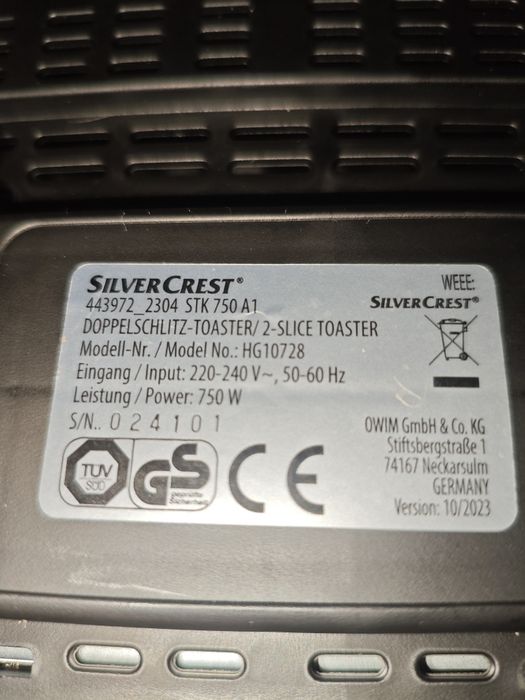 Toster do kanapek Silver Crest  b.dobry stan