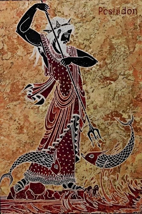 Картина,панно.Посейдон  морской бог и Одиссей .Античный стиль.Греция.