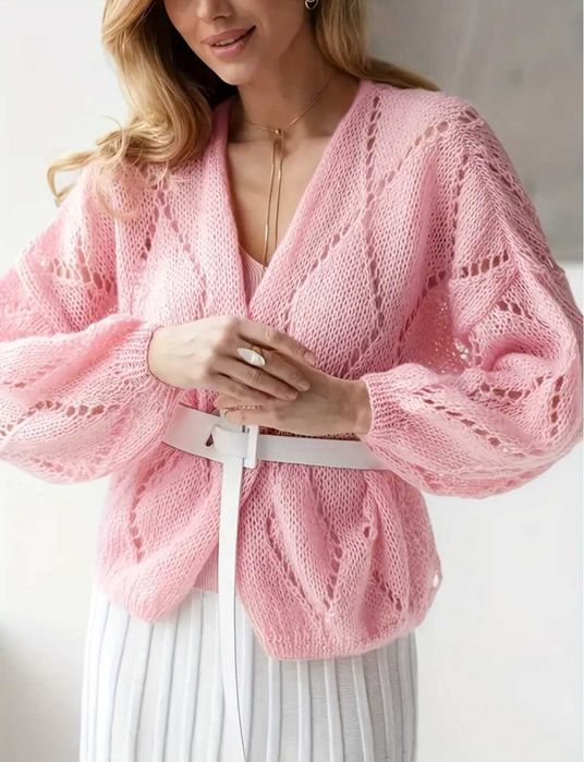 Вишуканий кардиган Рожевий Блакитний Жовтий Молочний Білий