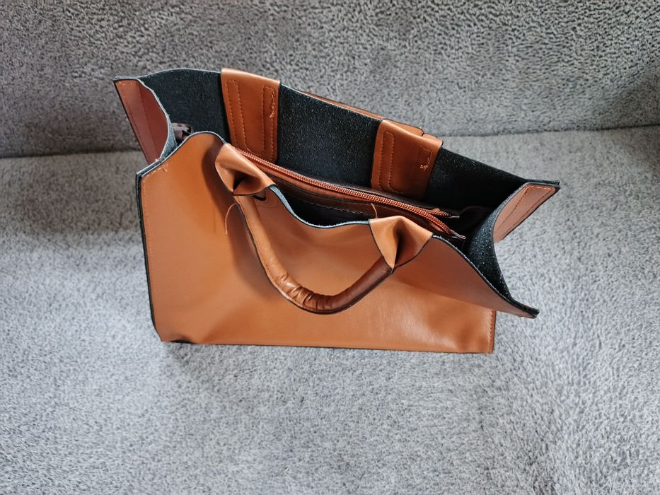 Torebka Damska Shopper/Tote w Kolorze Karmelowym/Koniakowym