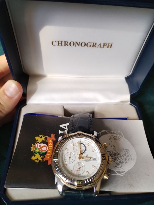 Relógio Festina original chronograph, pulseira couro azul