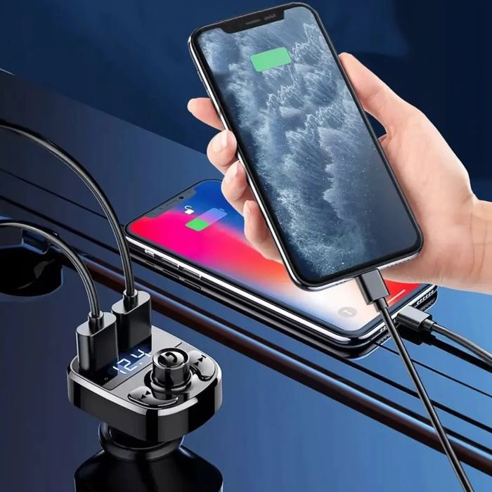 Transmiter samochodowy FM bluetooth dual rozmowy microsd 12v 24v