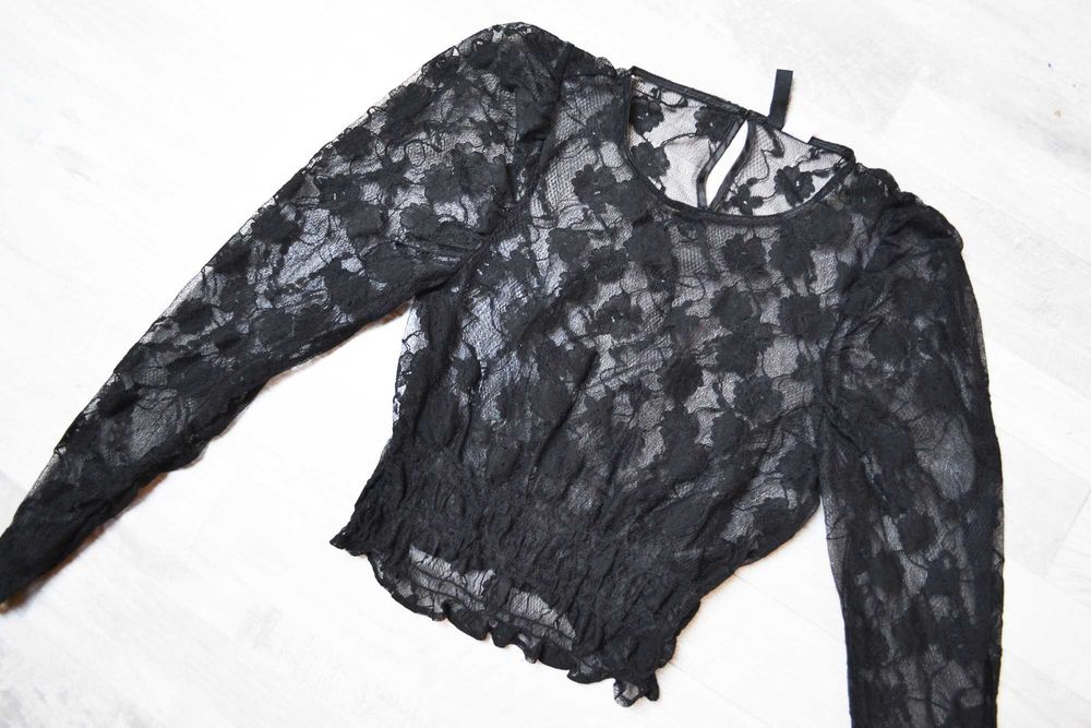 H&M bluzka w koronkę czarna S goth style