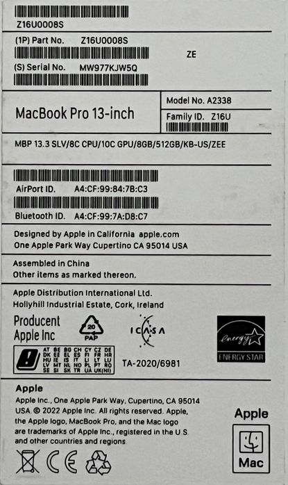 OUTLET Apple MacBook Pro M2 M2 8/512 Bateria 0 cykl Gwarancja Apple