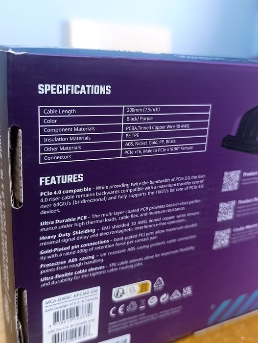 Cabo Riser PCIe 4.0 preto 20cm