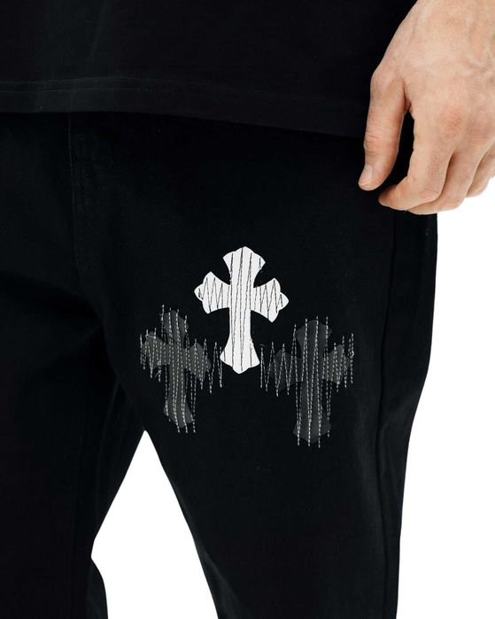 Джинси Chrome Hearts Jeans with White and Black Cross Black CH130-BK
