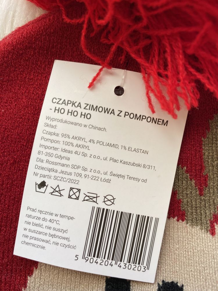 Czapka zimowa z pomponem czerwona HO HO HO renifer Kraków Bronowice • OLX.pl