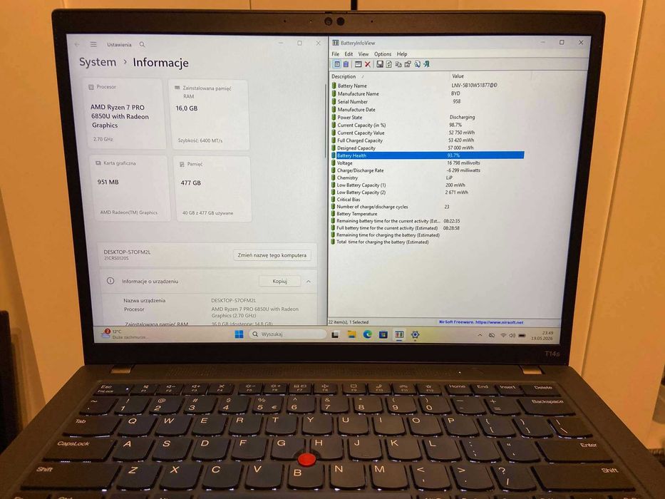 Lenovo Thinkpad t14s Gen.3 Ryzen 7 PRO 16/512- dotykowy