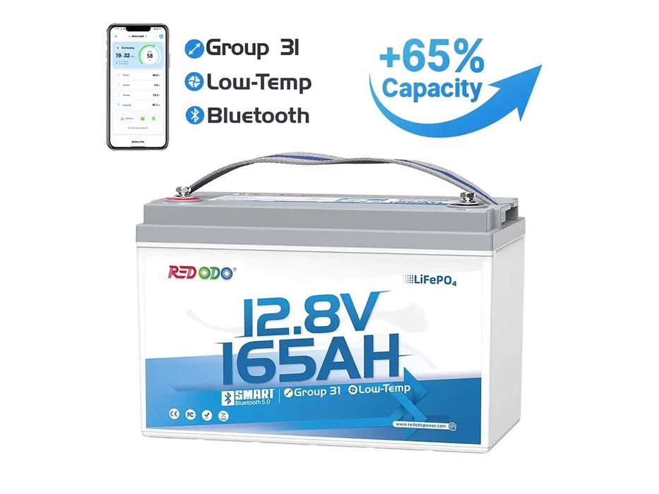 REDODO 12V 100/140/165/200/280Ah Bluetooth LiFePO4 - Акумулятори із США