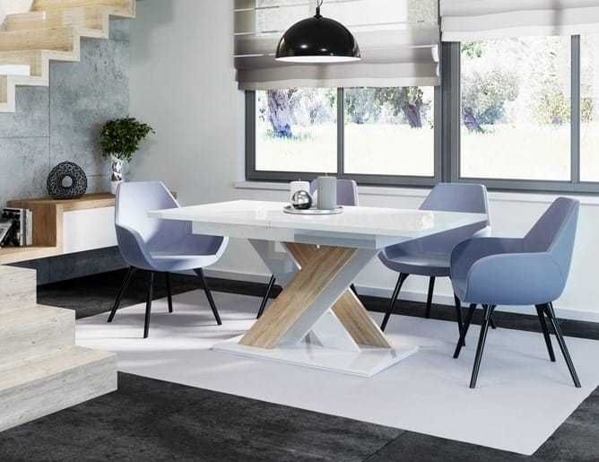 Stół 140-180cm duży stół do salonu rozkładany biały połysk / sonoma