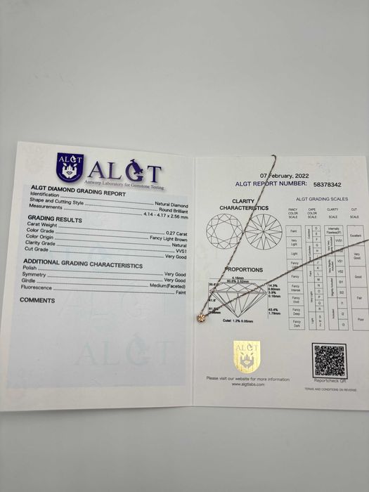 Celebrytka złoty naszyjnik z naturalnym diamentem brylantem 0,27ct