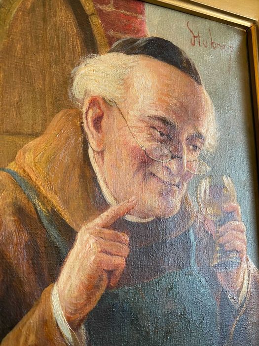 Oryginalny obraz olejny "Mnich koneser"  Rama barokowa