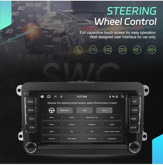 Rádio Android 15 7" VW/Seat/Skoda 6/128GB CarPlay/Auto S/Fios Wi-Fi BT