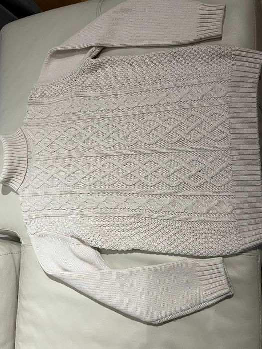 Wełniany męski sweter z golfem gruby, kolor naturalny. Made in Italy