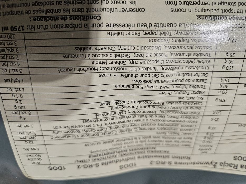 Wojskowa raca żywnościowa duża SRG 2