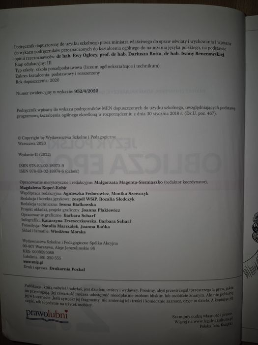 Oblicza Epok 2.2 Język Polski Poziom podstawowy i rozszerzony.