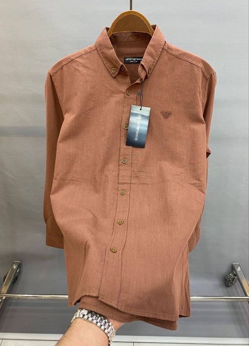 Сорочка Emporio Armani коричнева і синя сорочка армані чоловіча лляна