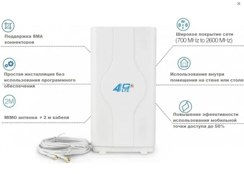 Антенна для роутера LF-ANT4G01 SMA 2x9 дБи MIMO LTE 4G wi fi усилитель
