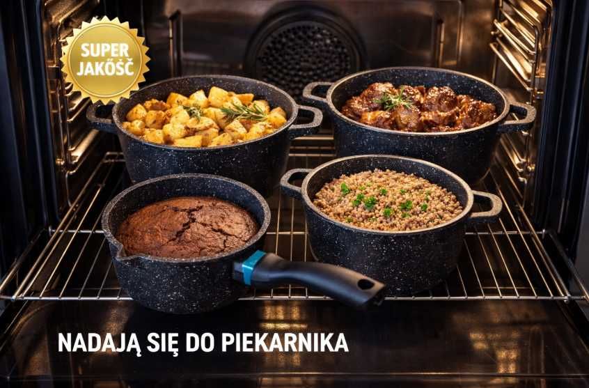 Zestaw garnków granitowych 4 garnki + rondel indukcja gaz piekarnik