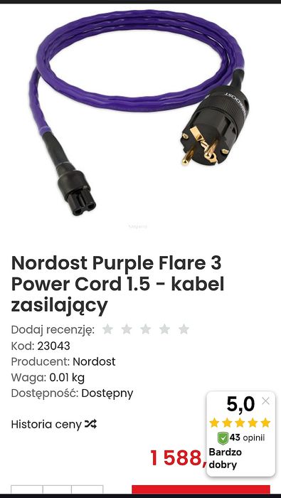 Nordost PURPLE FLARE kabel zasilający 1,5 m Hi-End USA polecam