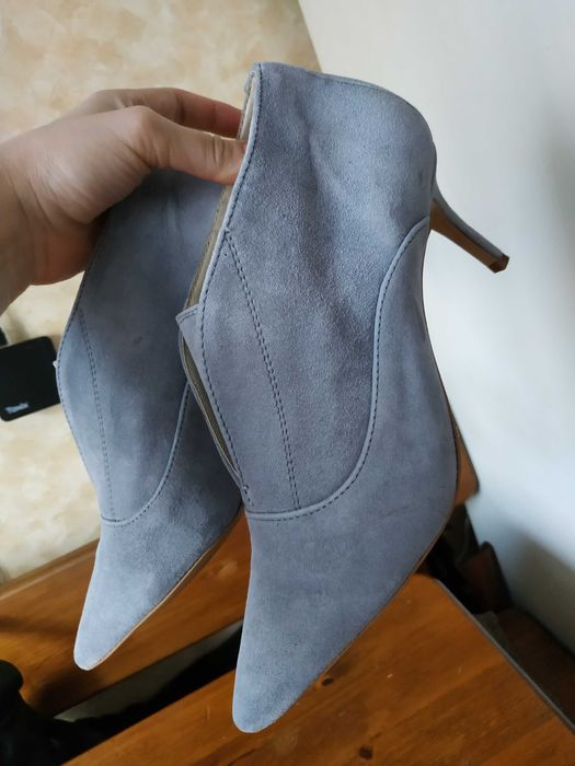 Сіро-блакитні весільні жіночі ботильйони на шпильці замш 41розмір/26см