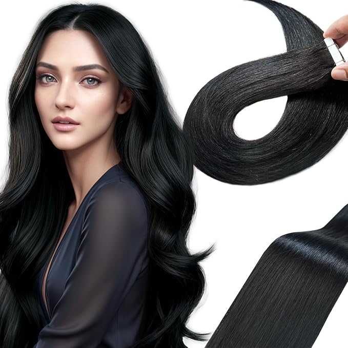 LieblichWelle Pasma Włosy Naturalne Tape on Deep Black 45 cm. 20 sztuk 50g.