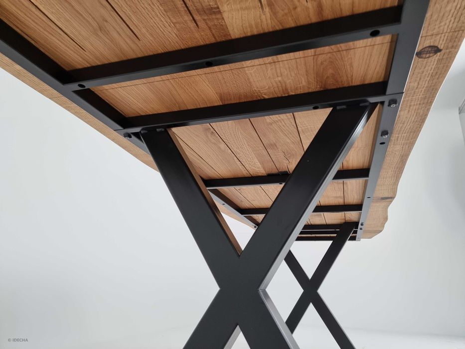 Stół dębowy LOFT z nogami X + dostawki | 200×90 + 2×50 cm