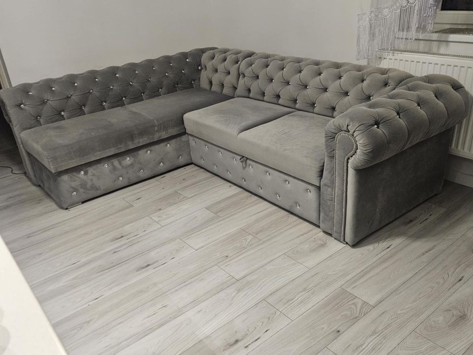 Szary narożnik welurowy glamour