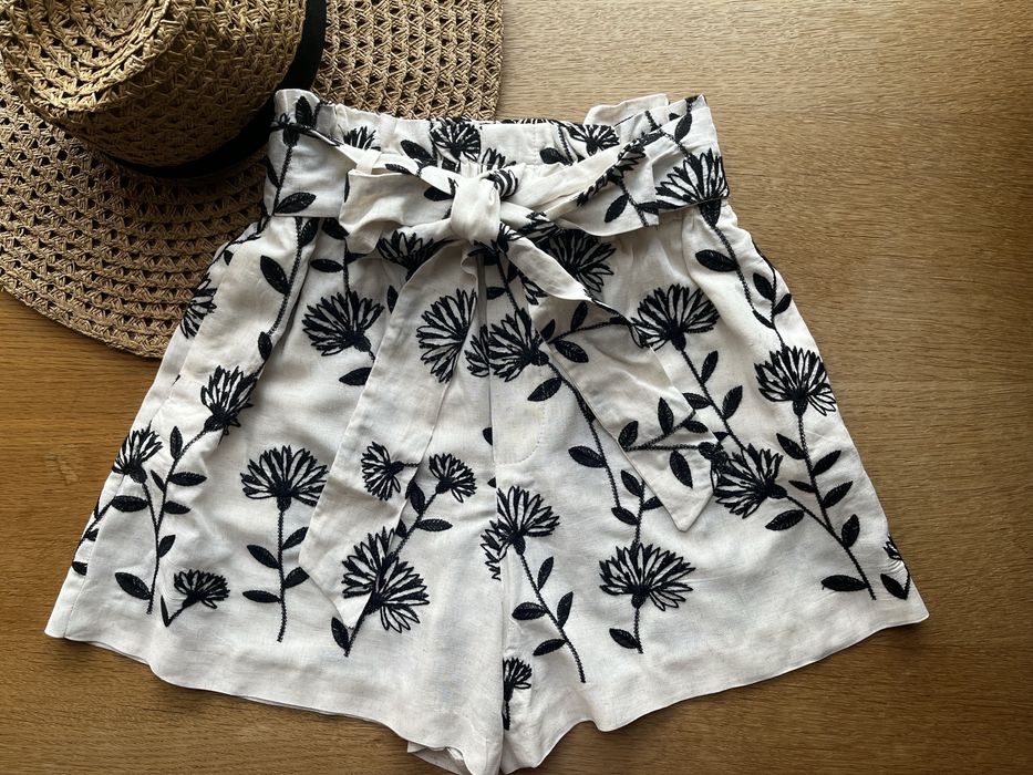 Вишиті жіночі шорти бермуди ZARA з поясом, XS-S