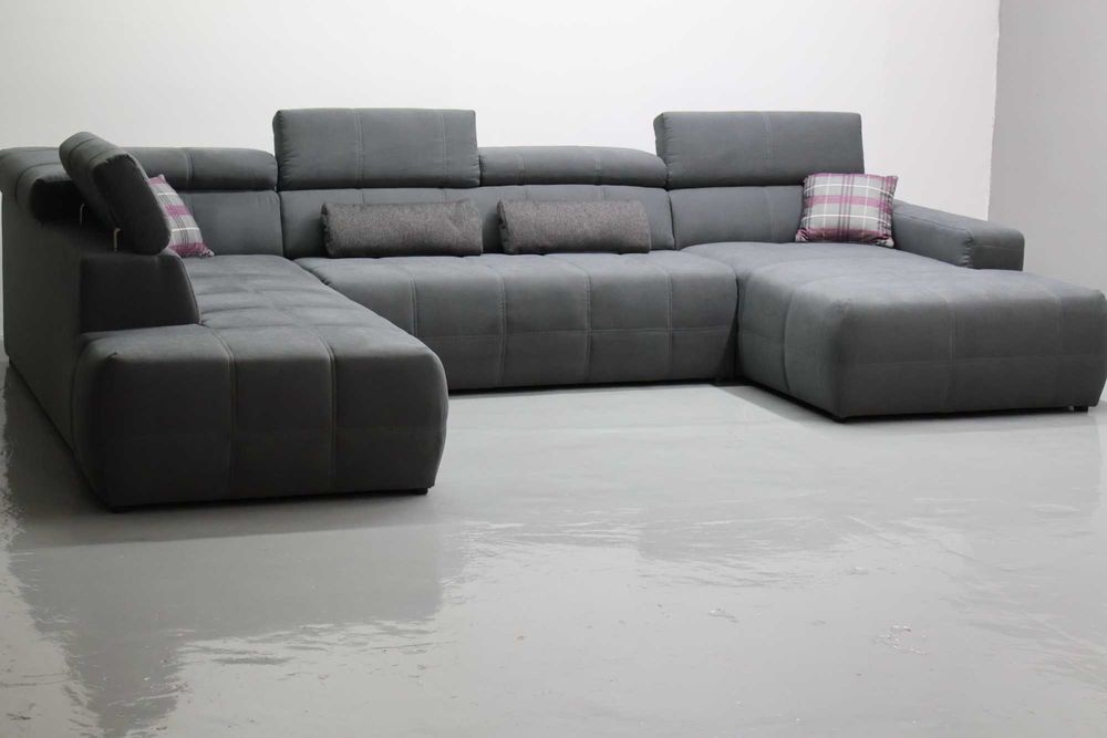 TTT WIelkie U Narożnik regulowane zagłówki popielata rogówka salon