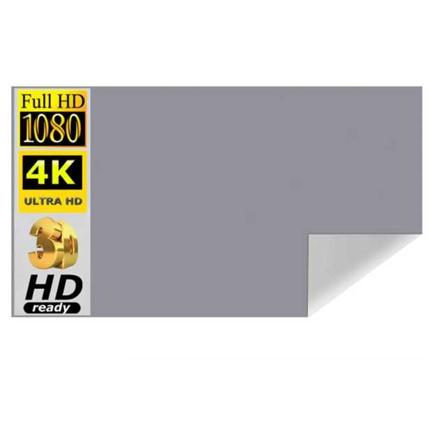 Проекційний екран  100" 4K 16:9, сірий екран для проектора на липучках