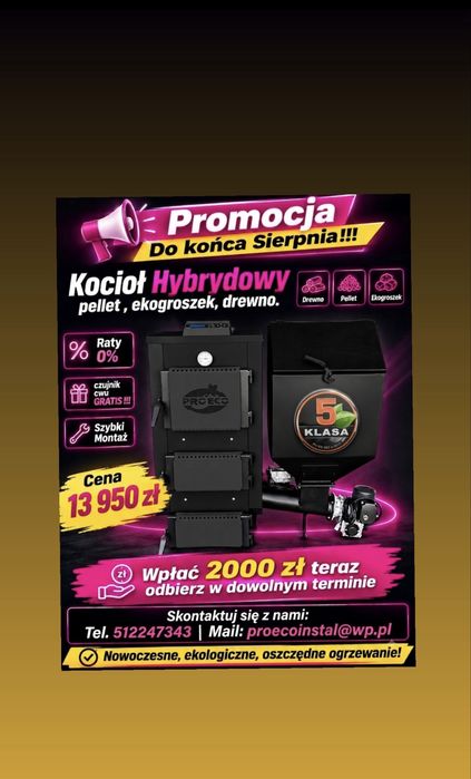 Piec na pellet i ekogroszek z podajnikiem  drewno hybryda