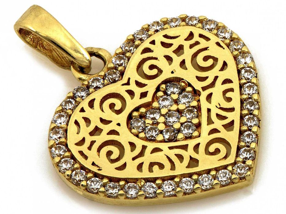 Zawieszka złota ażurowe serce z cyrkoniami PR 585
