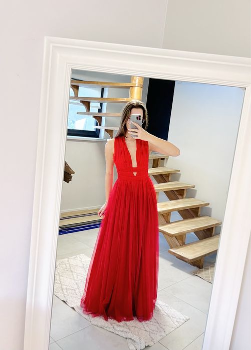 Przepiękna suknia balowa studniowkowa asos neonowa czerwień