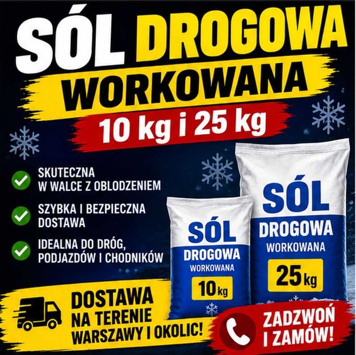 Sól Drogowa workowana 25 kg/10 kg– Dostawa/Wnoszenie