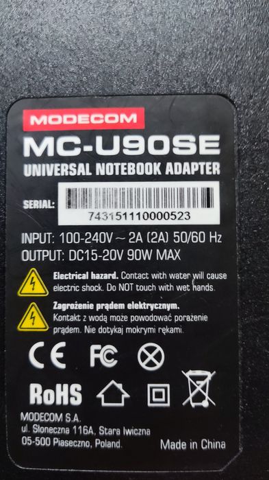 Zasilacz uniwersalny do laptopa Modecom MC-U90SE 90W