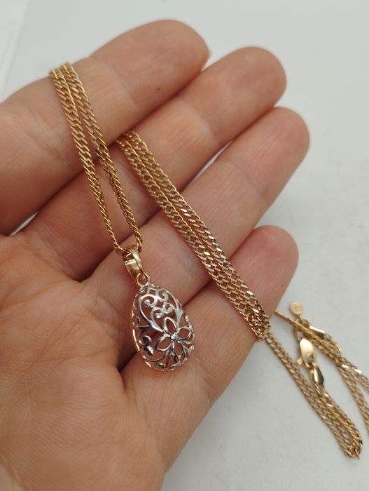 Золотая цепочка с кулончиком двухцветные 3.3 грамма 47 см