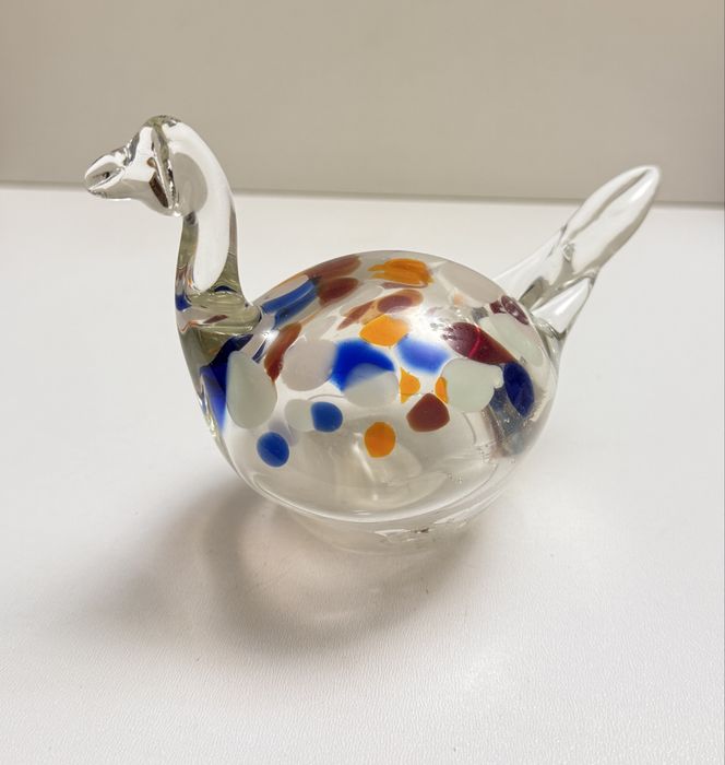 Szklany ptak figurka jak kura PRL