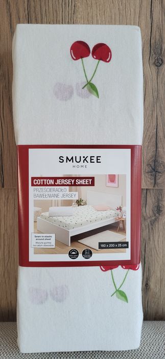 Nowe prześcieradło z gumką 100% bawełna 160 x 200 wiśnie wisienki