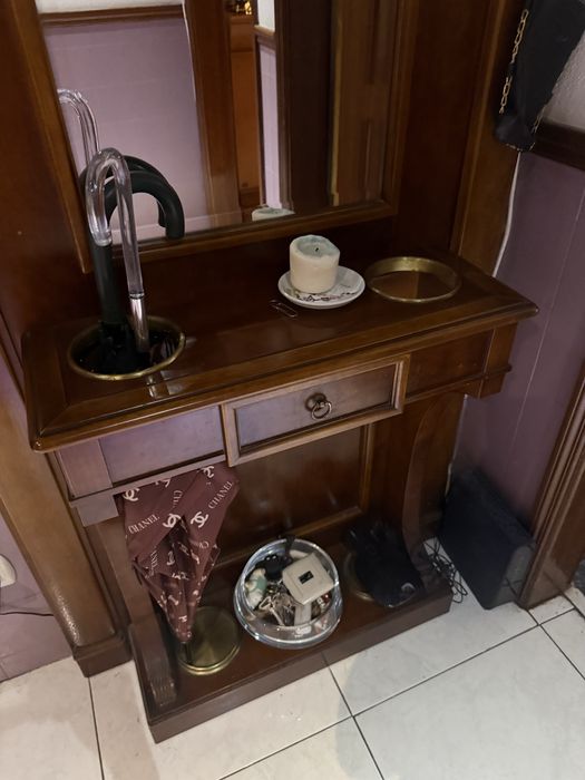 Móvel de Hall de Entrada em Madeira Maciça com Espelho – Excelente Estado