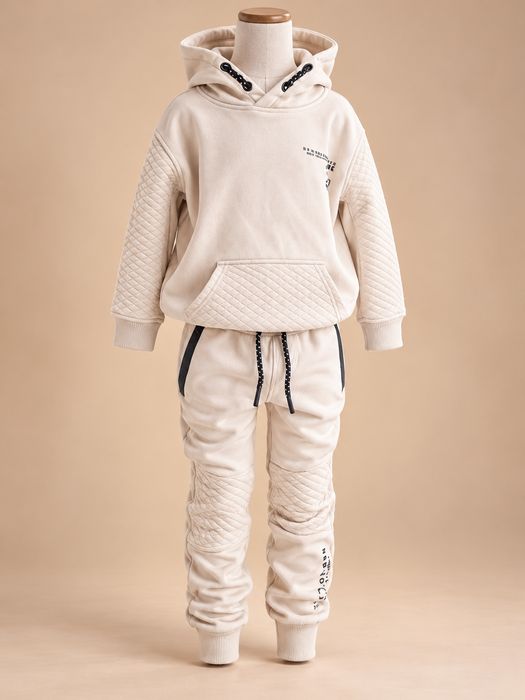 Komplet dres rozm 128 bluza spodnie kremowe guma sznurek