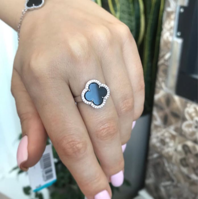 Срібна каблучка комплект Van Cleef з оніксом 925 проба Ван Клиф